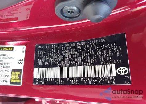 2026 Toyota Corolla Le z USA, uszkodzony, nr VIN 5YFB4MDE1TP382849